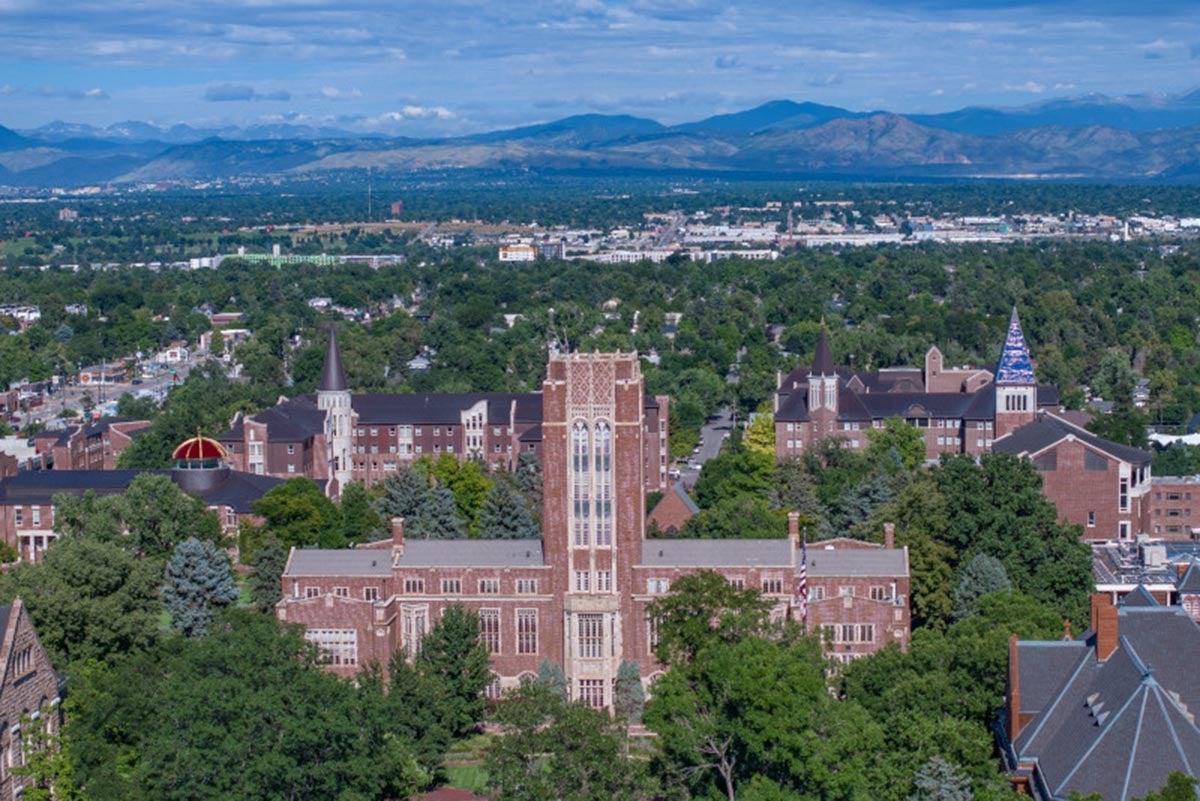 aerial view of DU campus